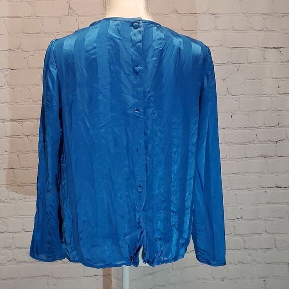 Anne Crimmins for UMI Collection blue silk long sleeve blouse - Picture 4 of 7